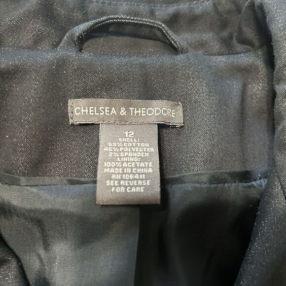 Chelsea and Theodore Short Trenchcoat Jacket Navy Blue Size 12 - Picture 10 of 13